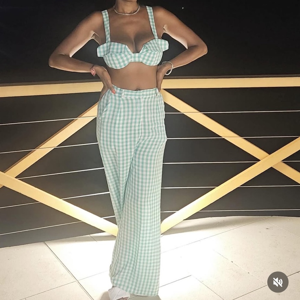 ASOS Green Checkered Crop Top and Pants Set